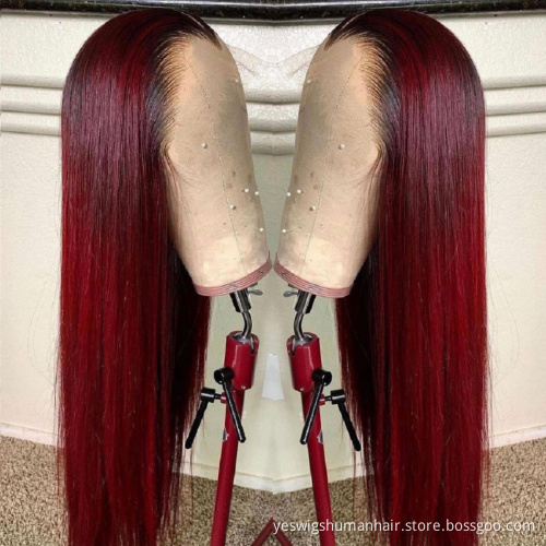Straight Raw Brazilian Virgin Human Hair 99J 27 30 Colorful Hd Full Lace Front Wig Yeswigs Transparent Lace Frontal Closure Wig